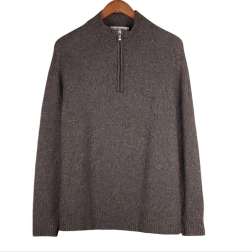 ENZO MANTOVANI Men’s 100% Wool Quarter Zip Sweater XL Dark Brown Pullover